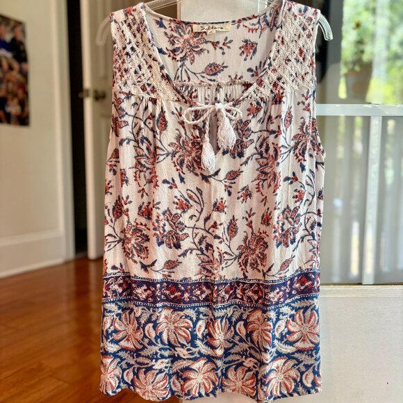 Solitaire Floral Boho Tie Front Multicolor Tank Top Women S - Picture 1 of 6